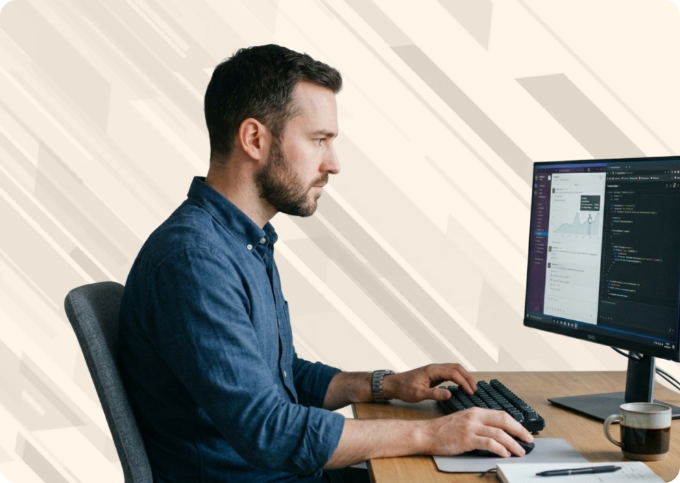Man reviewing financial data on computer.