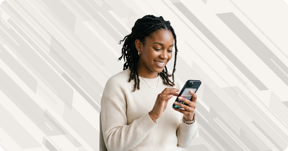 Woman scrolling on smartphone.