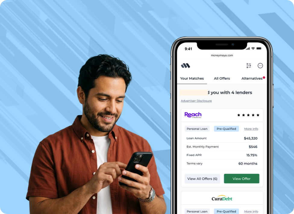 Person reviewing personalized debt relief options on smartphone.